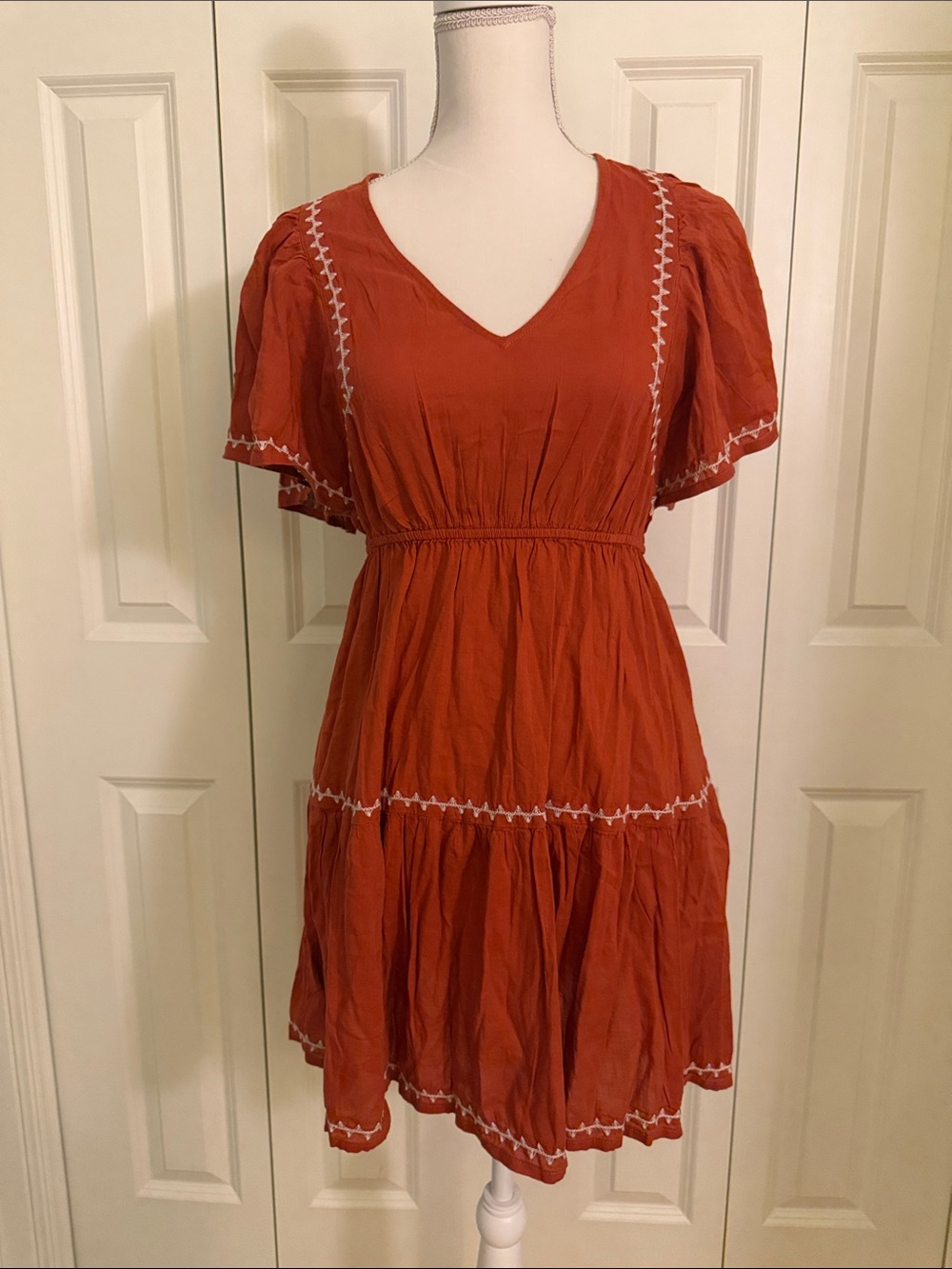 Burnt Orange Flutter Sleeve Dress